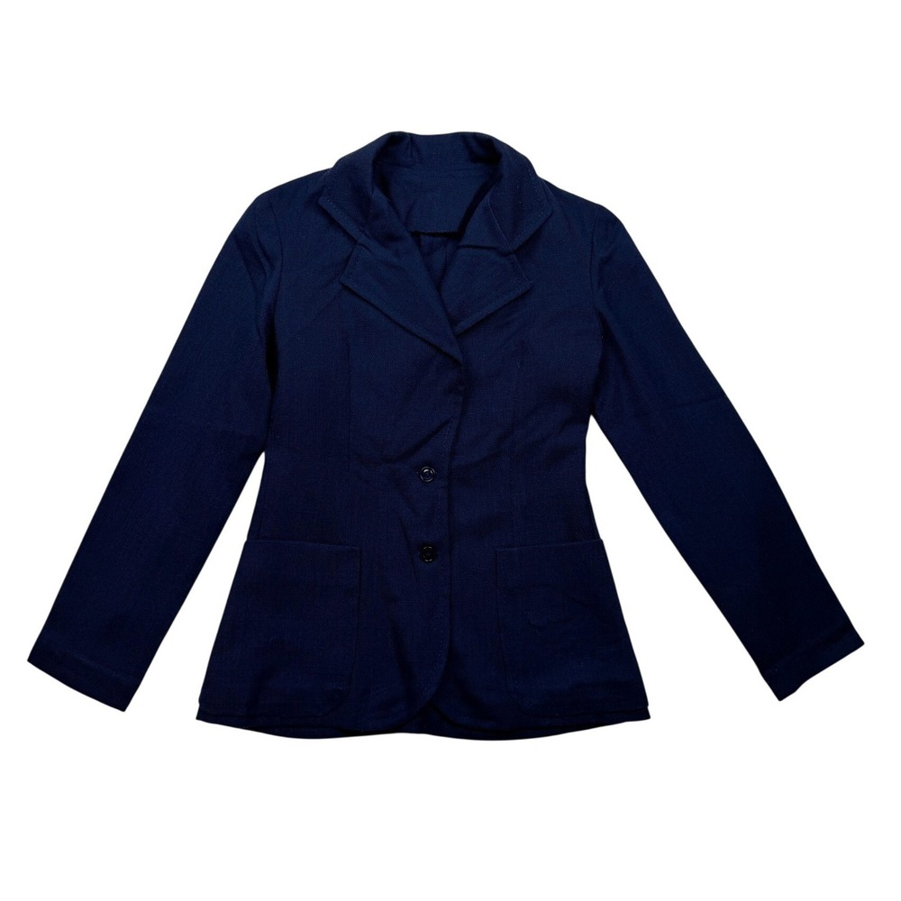 Vintage 80s Blue Fitted Blazer Women's XS Tailored Jacket Possibly Handmade